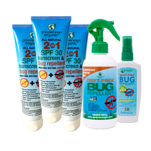 Greenerways Organic Family Adventure 5 Pack, 2-in-1 SFP 30 Sunscreen & Bug Repellents & DEET FREE Kids Bug Repellents